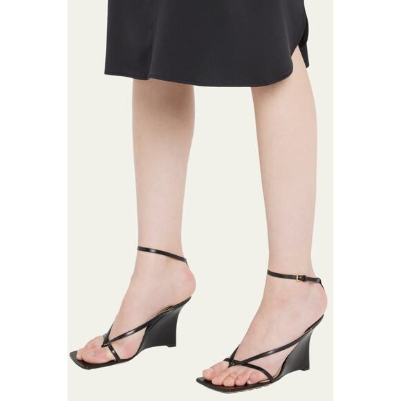 Bottega Veneta Shoes - Bottega Veneta Leather Stretch Wedge Sandals Ankle Strap Square Toe 35.5/ US 5.5